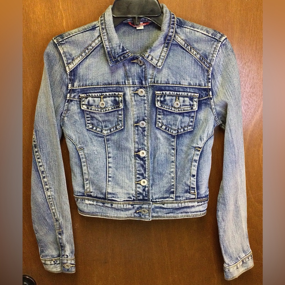 UNIONBAY Vintage Cropped Blue Jean Jacket Size S Metal Buttons 4-Pocket